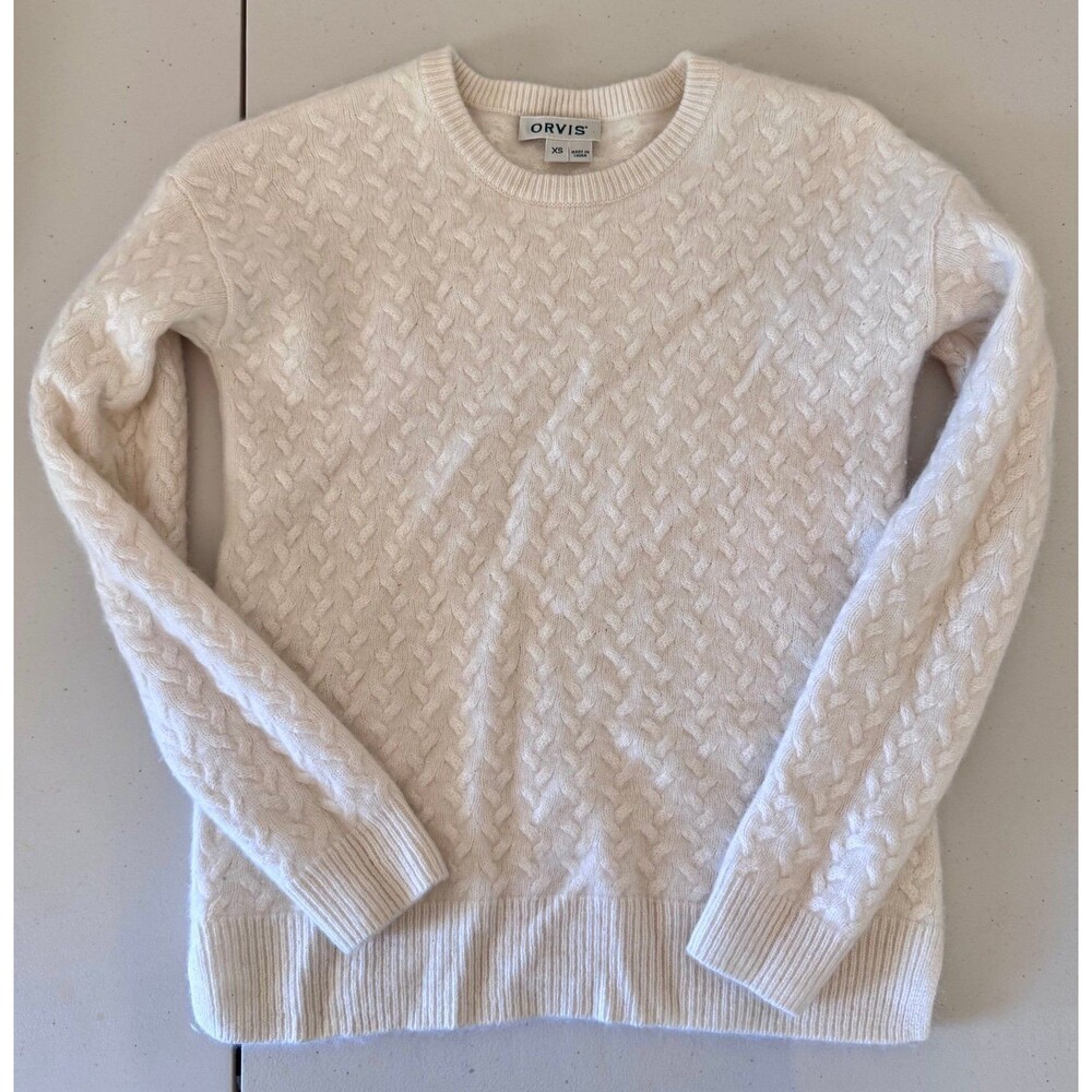 Orvis 100% cashmere cream chunky Cable Knit Sweater size XS